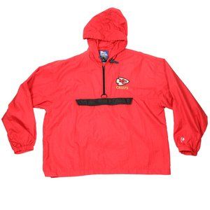 Pro Player Kansas City Chiefs Hooded Pullover Windbreaker Jacket Large Vintage